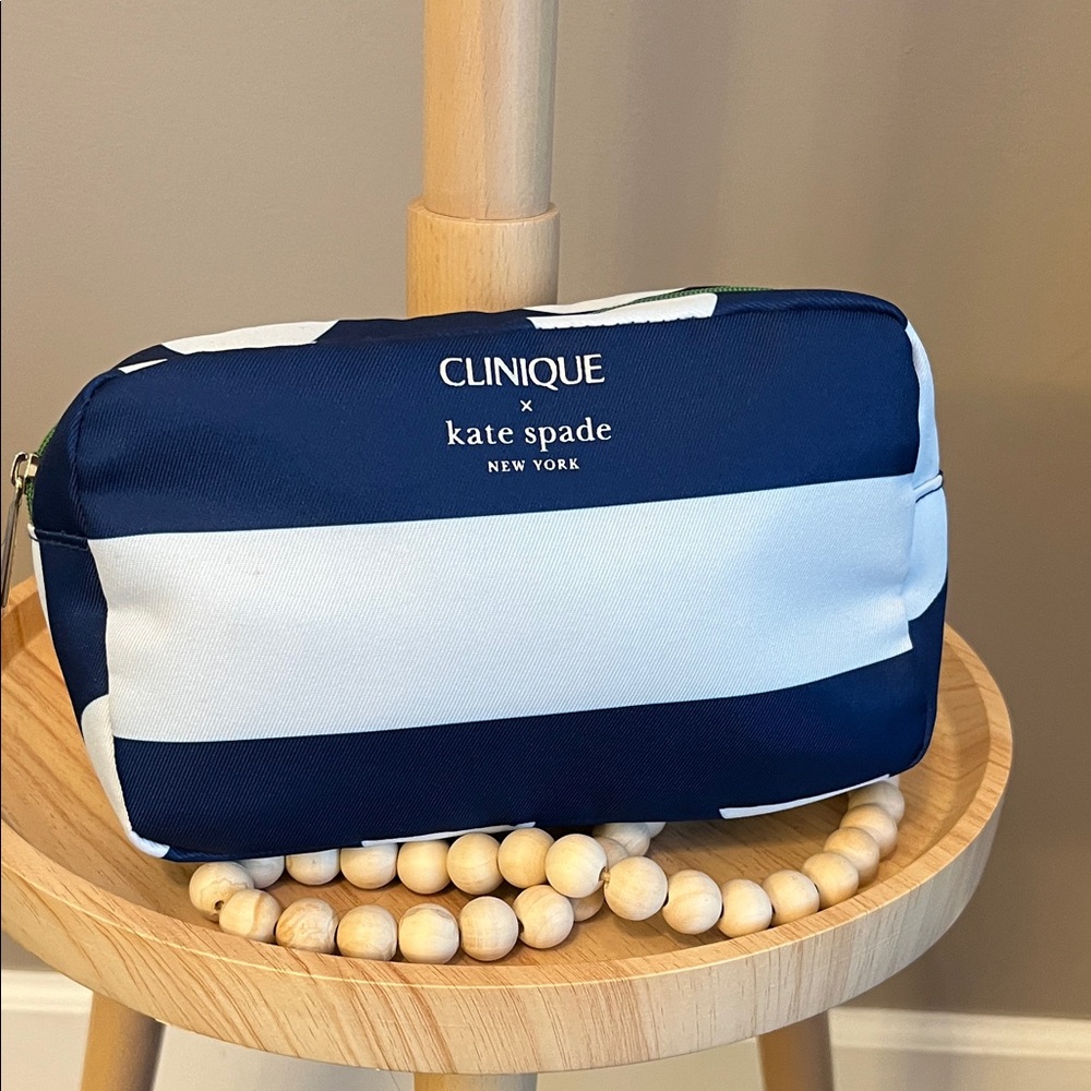 Clinique x Kate Spade Blue and White Cosmetic Bag